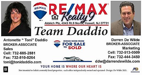 business card details - Team Daddio, Toni Daddio & Darren De Wilde, Broker-Associates, Real Estate professionals - 732-685-2881